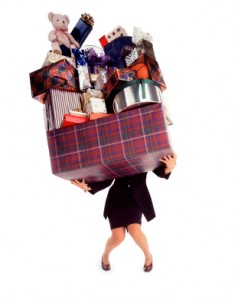 woman loaded with gifts